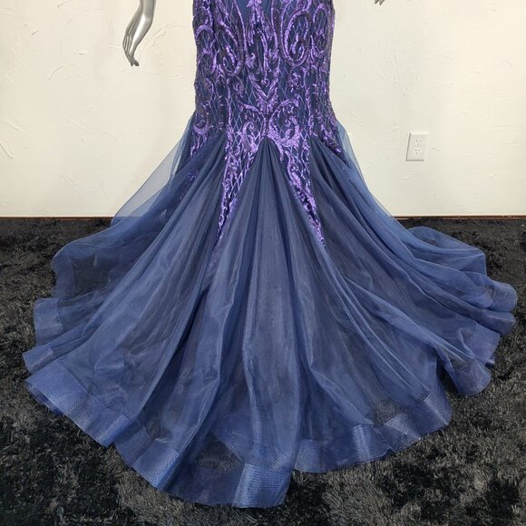NWT~$695~AVA PRESLEY~8/10~NAVY PURPLE SEQUIN MERMAID PROM PAGEANT FORMAL DRESS - Picture 14 of 16